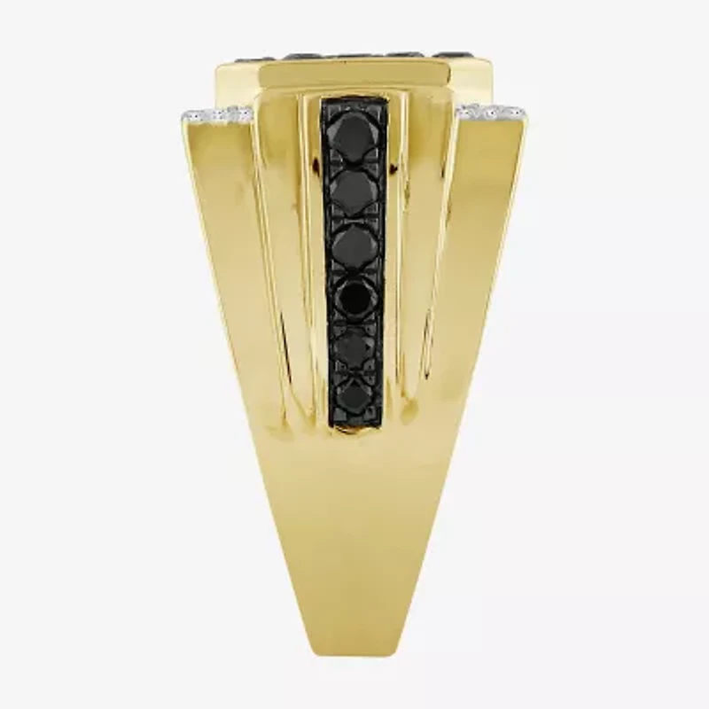 (Black / I3) Mens 1 1/2 CT. T.W. Natural Black Diamond 10K Gold Cocktail Ring