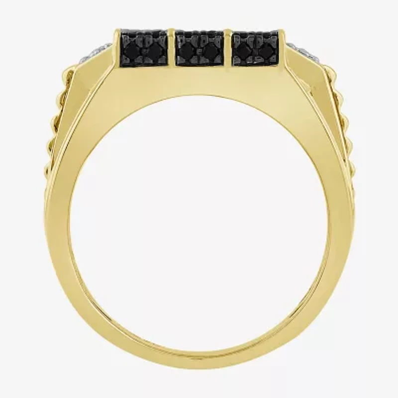 (Black / I3) Mens 1 CT. T.W. Natural Black Diamond 10K Gold Cocktail Ring