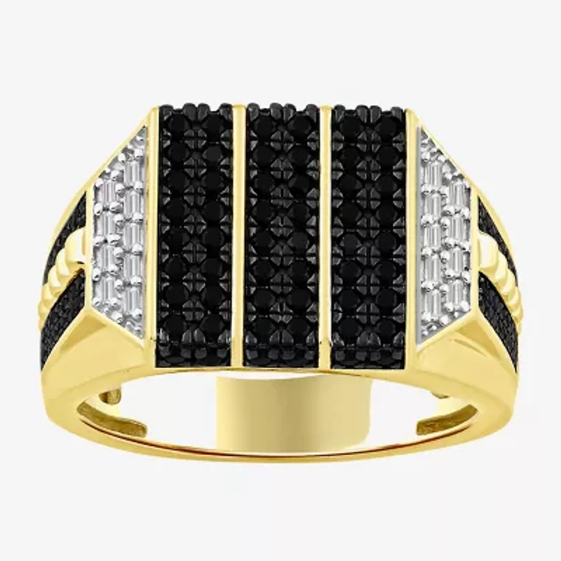 (Black / I3) Mens 1 CT. T.W. Natural Black Diamond 10K Gold Cocktail Ring