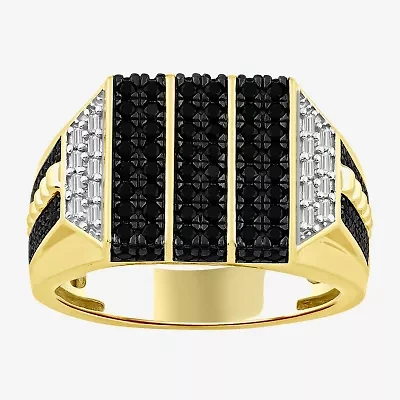 (Black / I3) Mens 1 CT. T.W. Natural Black Diamond 10K Gold Cocktail Ring