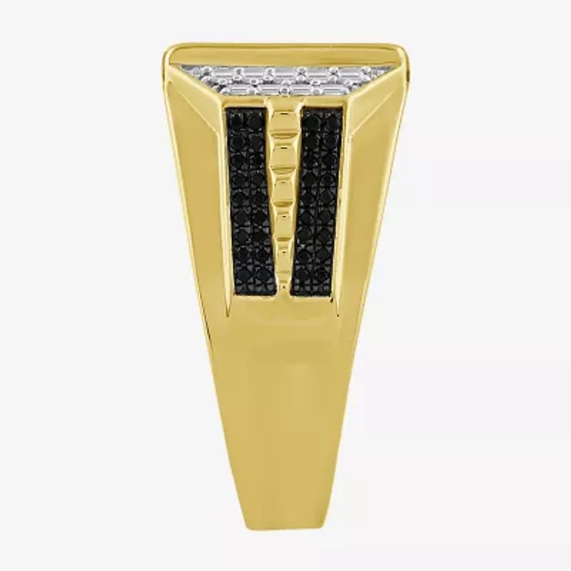 (Black / I3) Mens 1 CT. T.W. Natural Black Diamond 10K Gold Cocktail Ring
