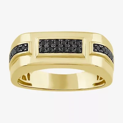 (Black / I3) Mens 1/4 CT. T.W. Natural Black Diamond 10K Gold Cocktail Ring