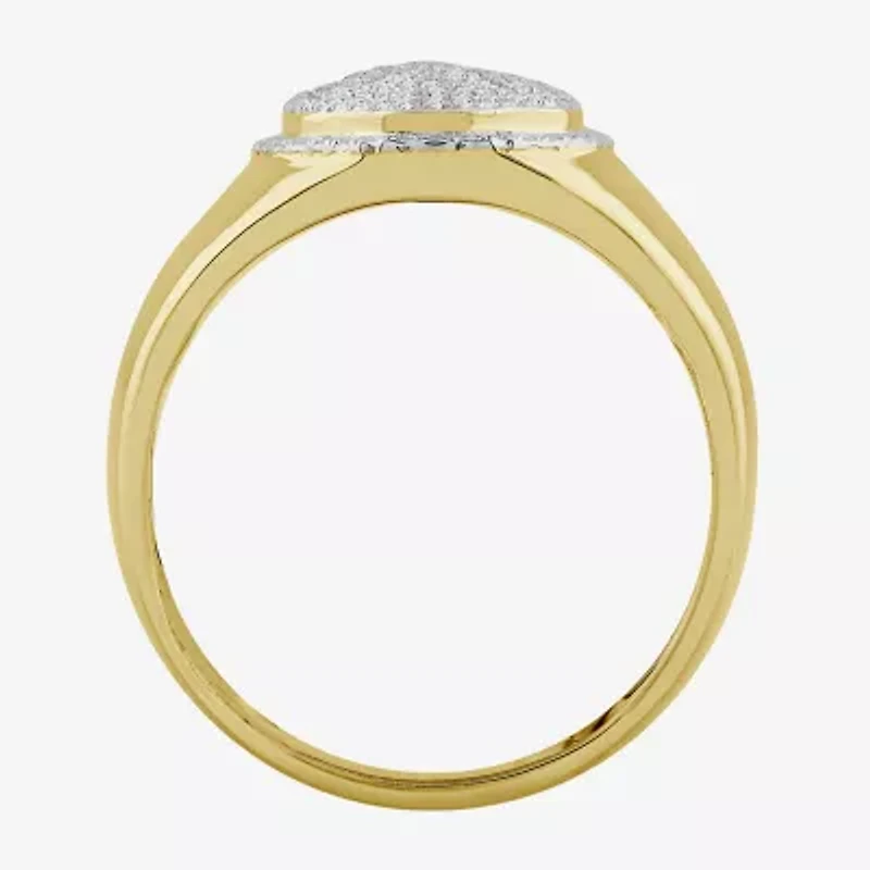 (J / I3) Mens 1/4 CT. T.W. Natural White Diamond 10K Gold Oval Halo Cocktail Ring