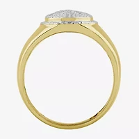(J / I3) Mens 1/4 CT. T.W. Natural White Diamond 10K Gold Oval Halo Cocktail Ring