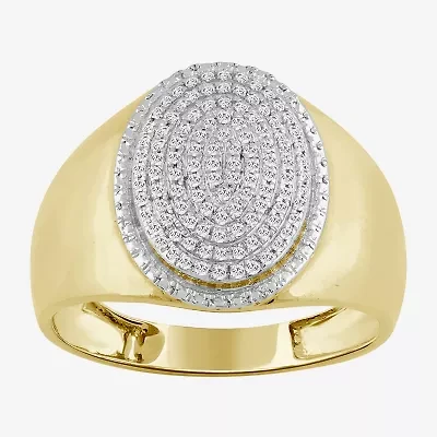 (J / I3) Mens 1/4 CT. T.W. Natural White Diamond 10K Gold Oval Halo Cocktail Ring