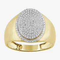 (J / I3) Mens 1/4 CT. T.W. Natural White Diamond 10K Gold Oval Halo Cocktail Ring