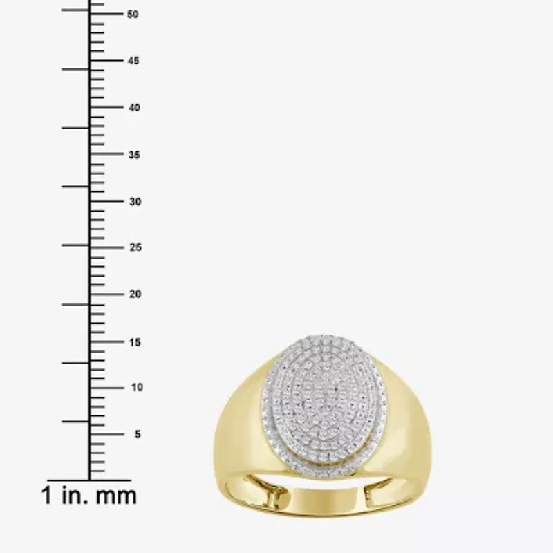 (J / I3) Mens 1/4 CT. T.W. Natural White Diamond 10K Gold Oval Halo Cocktail Ring