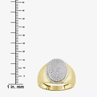 (J / I3) Mens 1/4 CT. T.W. Natural White Diamond 10K Gold Oval Halo Cocktail Ring