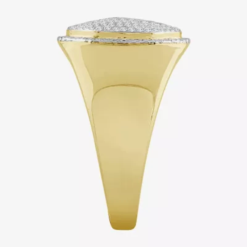 (J / I3) Mens 1/4 CT. T.W. Natural White Diamond 10K Gold Oval Halo Cocktail Ring
