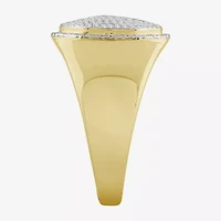 (J / I3) Mens 1/4 CT. T.W. Natural White Diamond 10K Gold Oval Halo Cocktail Ring