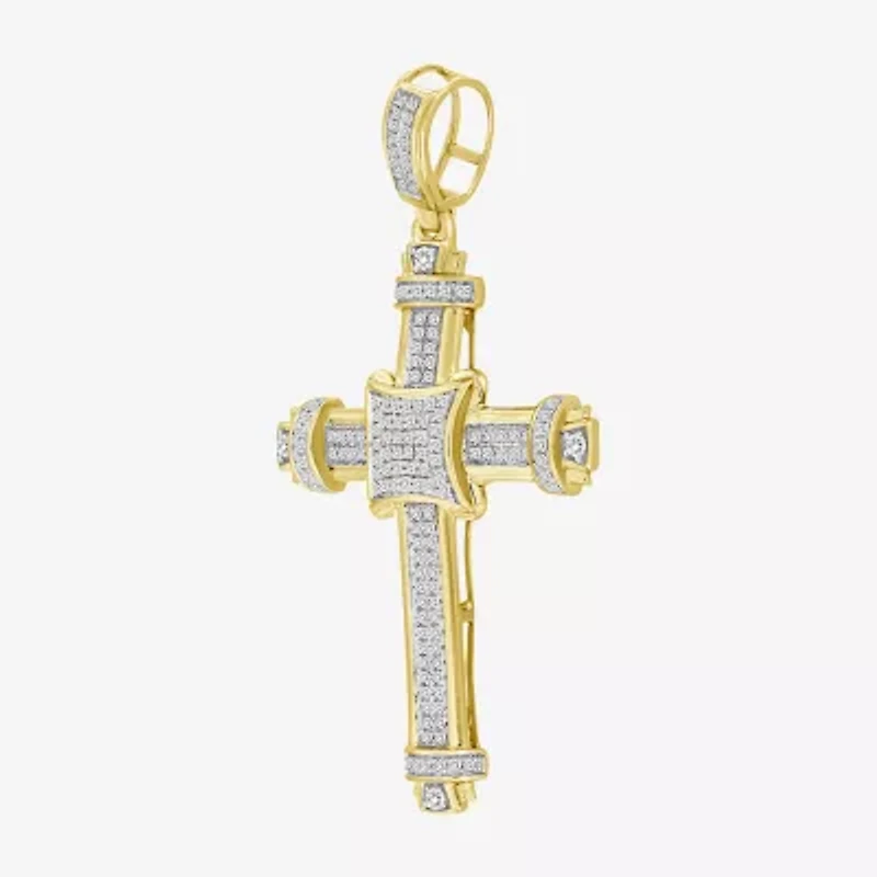 Cross (J / I3) Mens 1/2 CT. T.W. Natural White Diamond 10K Gold Cross Pendant