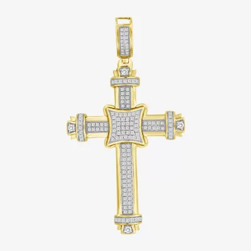 Cross (J / I3) Mens 1/2 CT. T.W. Natural White Diamond 10K Gold Cross Pendant