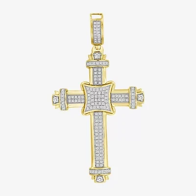Cross (J / I3) Mens 1/2 CT. T.W. Natural White Diamond 10K Gold Cross Pendant
