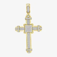 Cross (J / I3) Mens 1/2 CT. T.W. Natural White Diamond 10K Gold Cross Pendant