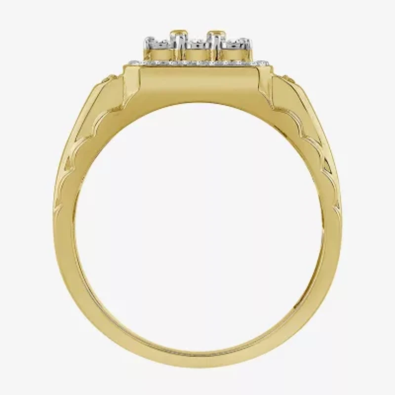 (J / I3) Mens 1/3 CT. T.W. Natural White Diamond 10K Gold Cushion Cocktail Ring