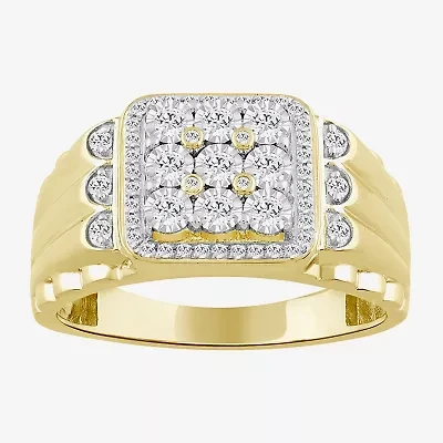 (J / I3) Mens 1/3 CT. T.W. Natural White Diamond 10K Gold Cushion Cocktail Ring
