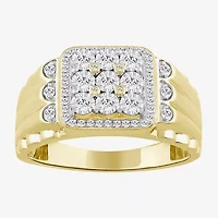 (J / I3) Mens 1/3 CT. T.W. Natural White Diamond 10K Gold Cushion Cocktail Ring