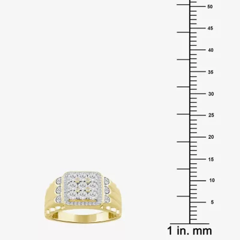 (J / I3) Mens 1/3 CT. T.W. Natural White Diamond 10K Gold Cushion Cocktail Ring