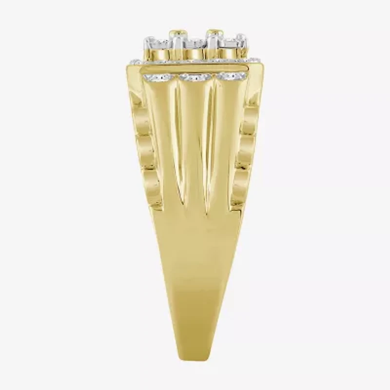 (J / I3) Mens 1/3 CT. T.W. Natural White Diamond 10K Gold Cushion Cocktail Ring
