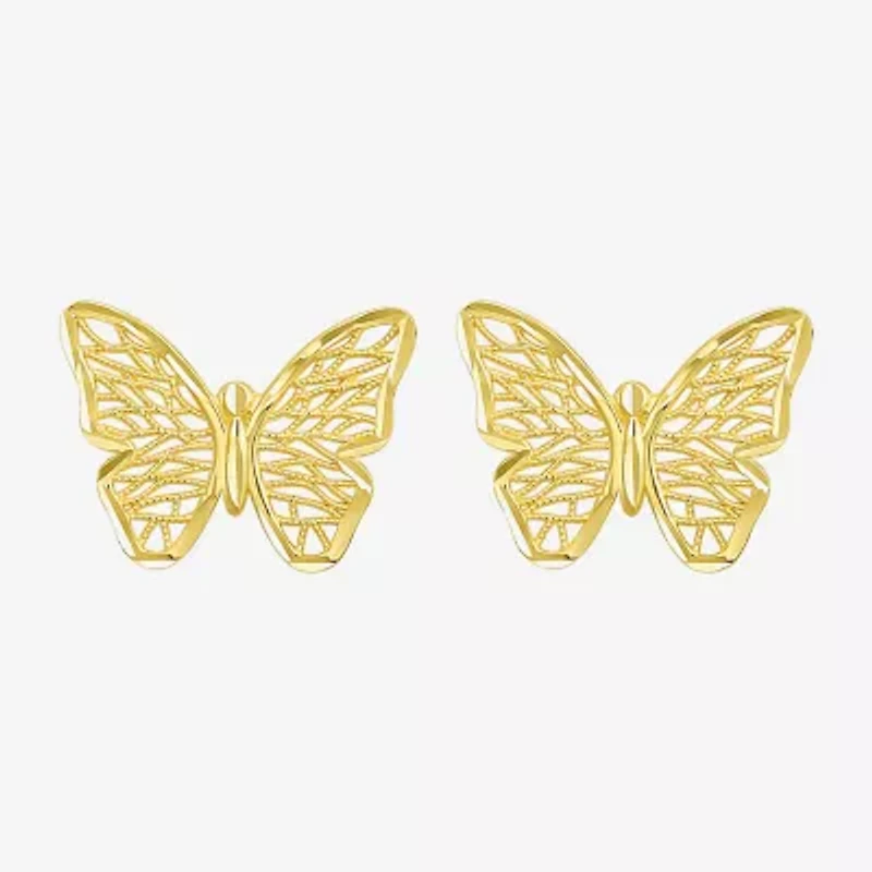 14K Gold 12mm Butterfly Stud Earrings