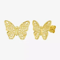 14K Gold 12mm Butterfly Stud Earrings