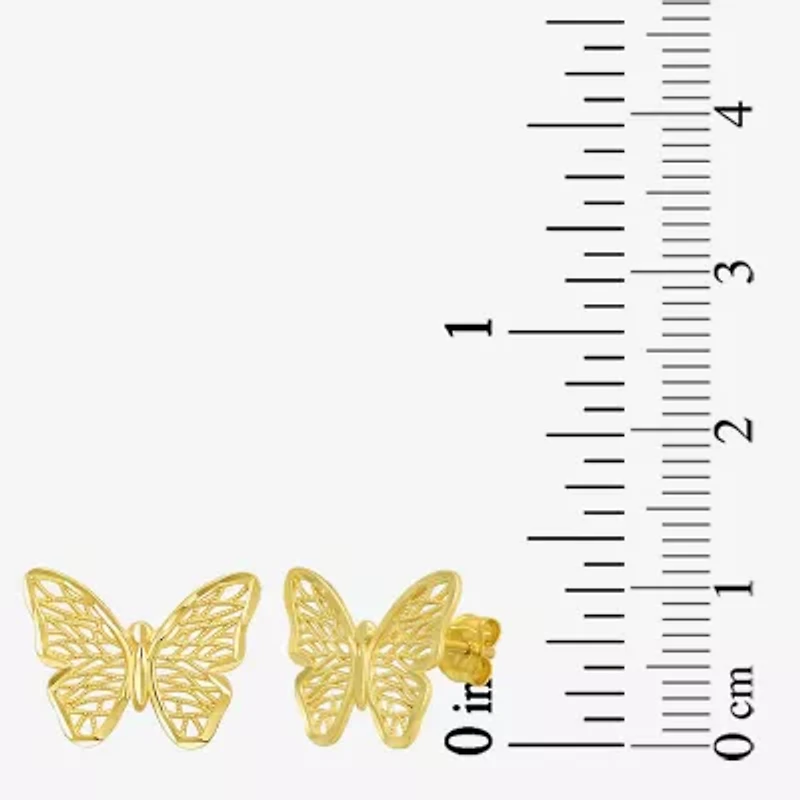 14K Gold 12mm Butterfly Stud Earrings