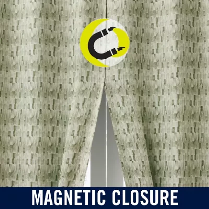 Sun Zero Vernon Monochrome Brushstrokes Magnetic Closure Grommet Top 100% Blackout Set of 2 Curtain Panel