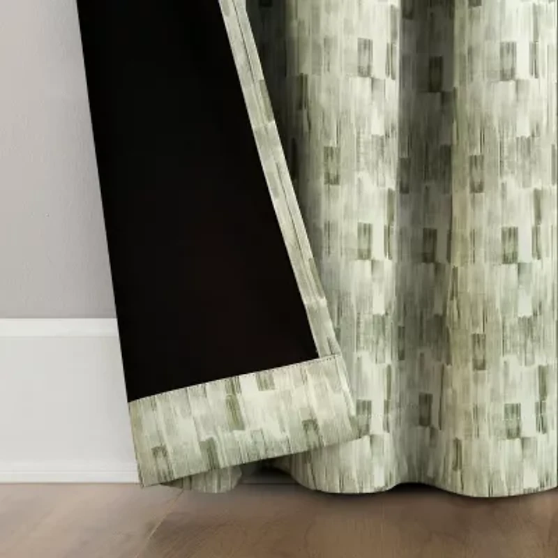 Sun Zero Vernon Monochrome Brushstrokes Magnetic Closure Grommet Top 100% Blackout Set of 2 Curtain Panel