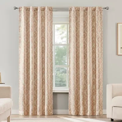 Sun Zero Lanet Vintage Ogee Magnetic Closure Back Tab 100% Blackout Set of 2 Curtain Panel