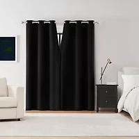 Sun Zero Sheridan Magnetic Closure Grommet Top 100% Blackout Set of 2 Curtain Panel