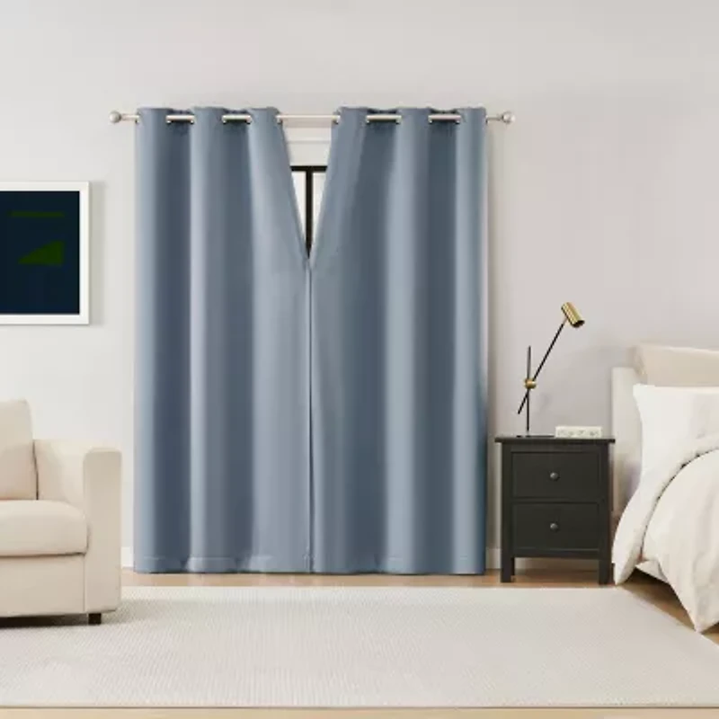 Sun Zero Sheridan Magnetic Closure Grommet Top 100% Blackout Set of 2 Curtain Panel