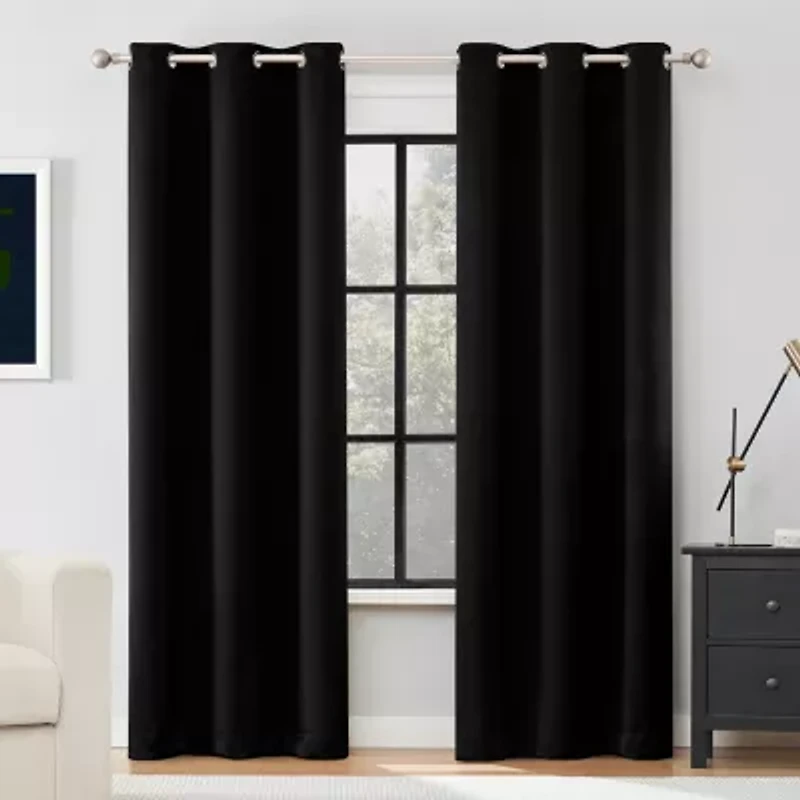 Sun Zero Sheridan Magnetic Closure Grommet Top 100% Blackout Set of 2 Curtain Panel