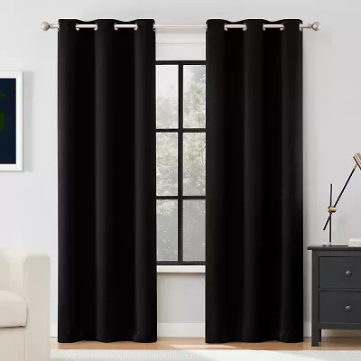 Sun Zero Sheridan Magnetic Closure Grommet Top 100% Blackout Set of 2 Curtain Panel