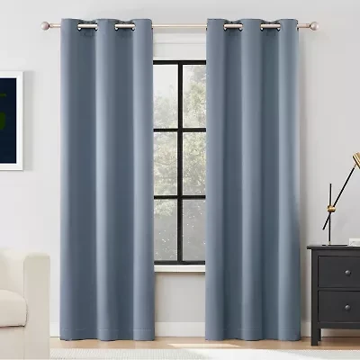 Sun Zero Sheridan Magnetic Closure Grommet Top 100% Blackout Set of 2 Curtain Panel
