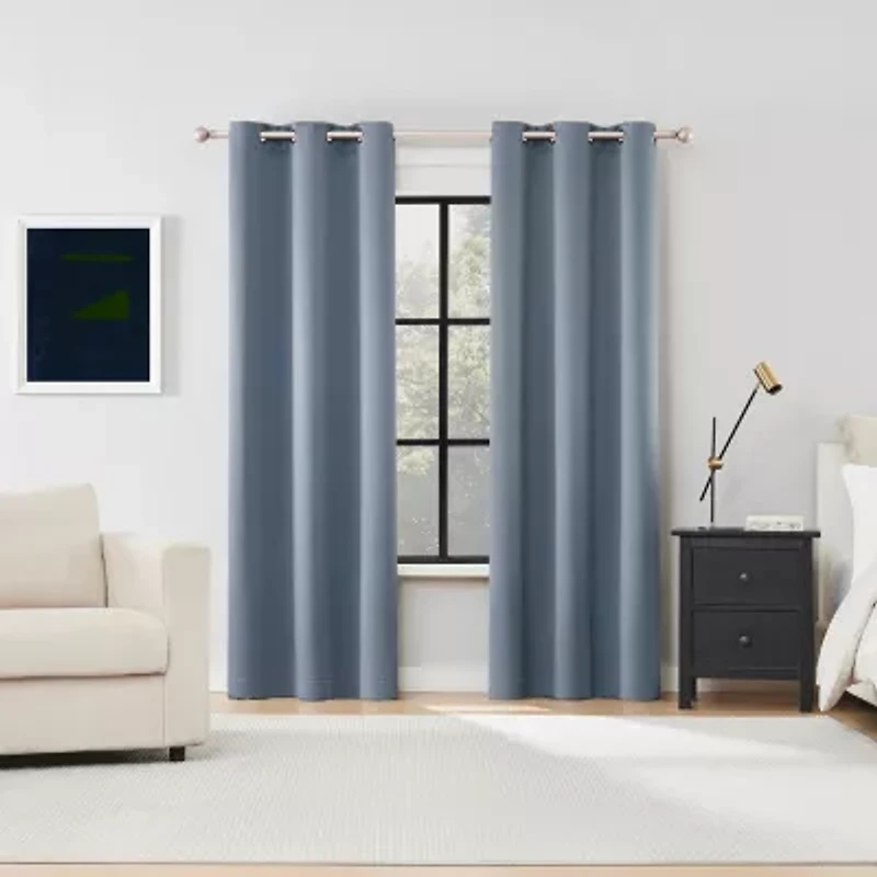 Sun Zero Sheridan Magnetic Closure Grommet Top 100% Blackout Set of 2 Curtain Panel