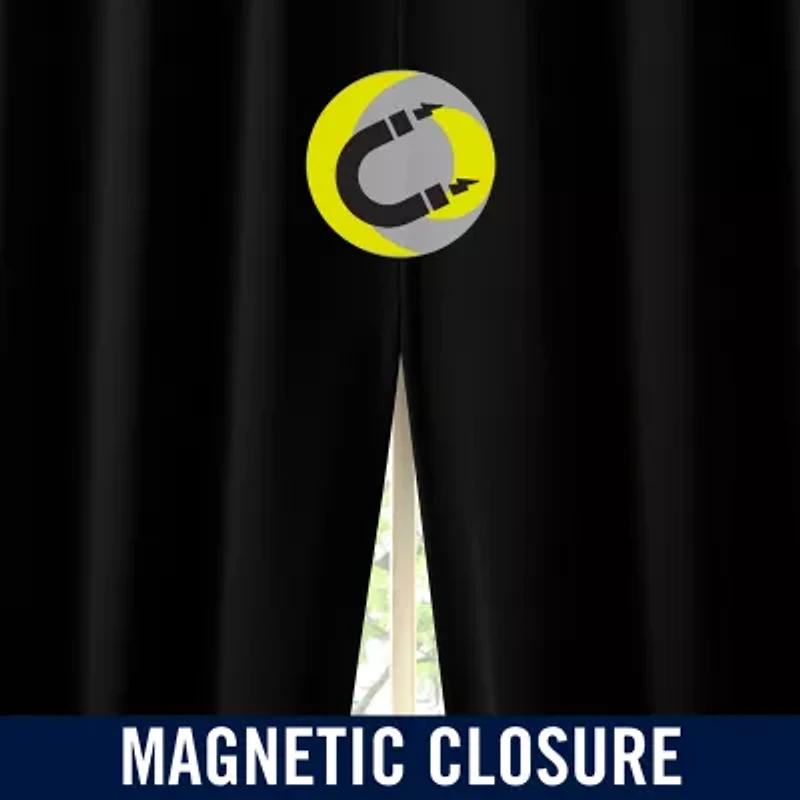 Sun Zero Sheridan Magnetic Closure Grommet Top 100% Blackout Set of 2 Curtain Panel