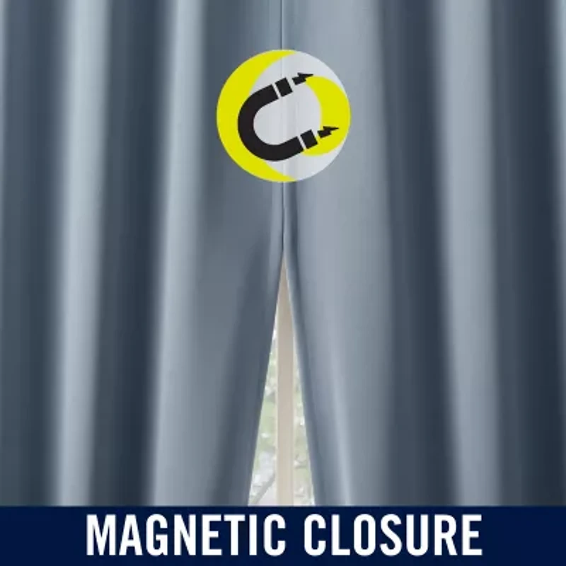 Sun Zero Sheridan Magnetic Closure Grommet Top 100% Blackout Set of 2 Curtain Panel