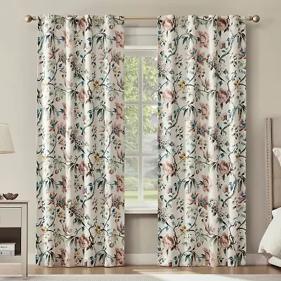 Sun Zero Claudette Vintage Floral Magnetic Closure Back Tab 100% Blackout Set of 2 Curtain Panel