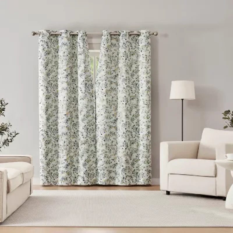 Sun Zero Maureen Painted Foliage Magnetic Closure Grommet Top 100% Blackout Set of 2 Curtain Panel