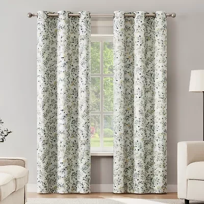 Sun Zero Maureen Painted Foliage Magnetic Closure Grommet Top 100% Blackout Set of 2 Curtain Panel