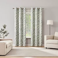 Sun Zero Maureen Painted Foliage Magnetic Closure Grommet Top 100% Blackout Set of 2 Curtain Panel