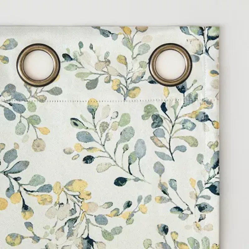 Sun Zero Maureen Painted Foliage Magnetic Closure Grommet Top 100% Blackout Set of 2 Curtain Panel