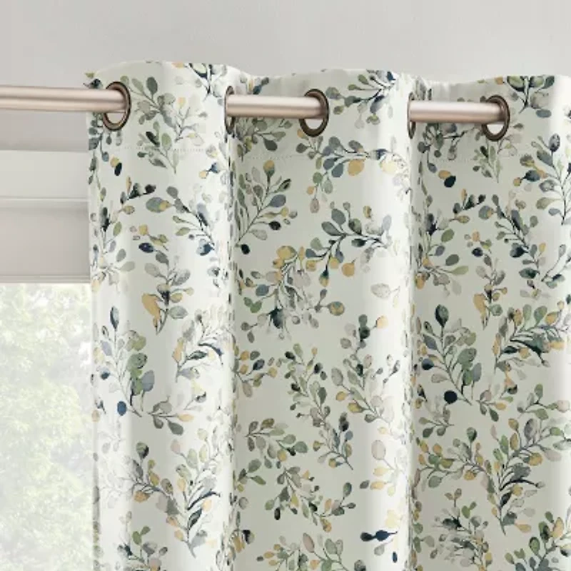 Sun Zero Maureen Painted Foliage Magnetic Closure Grommet Top 100% Blackout Set of 2 Curtain Panel