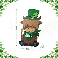 Glitzhome 24" Wooden Highland Cow St. Patricks Day Porch Sign