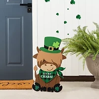 Glitzhome 24" Wooden Highland Cow St. Patricks Day Porch Sign