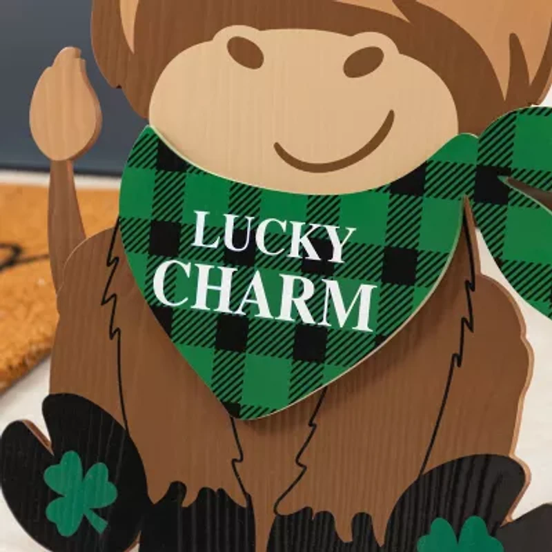 Glitzhome 24" Wooden Highland Cow St. Patricks Day Porch Sign