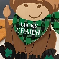 Glitzhome 24" Wooden Highland Cow St. Patricks Day Porch Sign