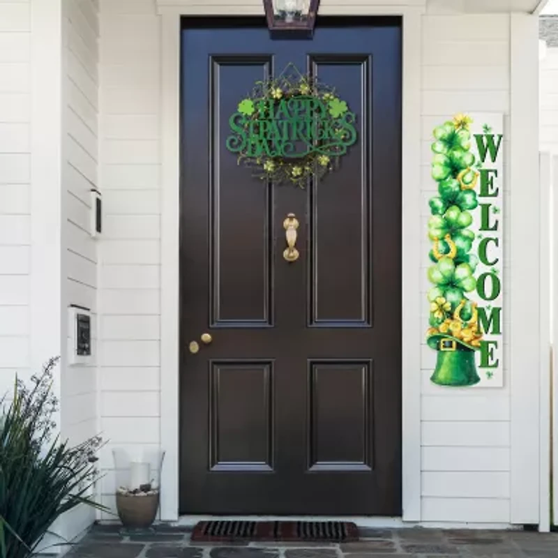 Glitzhome 42" Lighted Wood Stacked Shamrock St. Patricks Day Porch Sign
