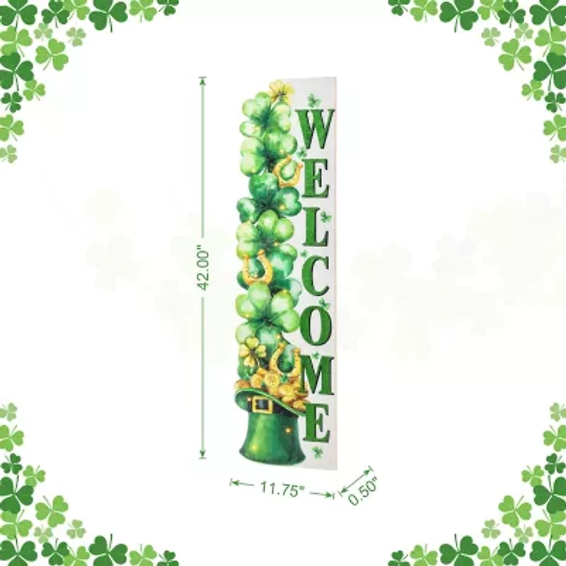 Glitzhome 42" Lighted Wood Stacked Shamrock St. Patricks Day Porch Sign