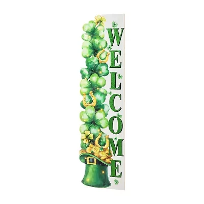 Glitzhome 42" Lighted Wood Stacked Shamrock St. Patricks Day Porch Sign